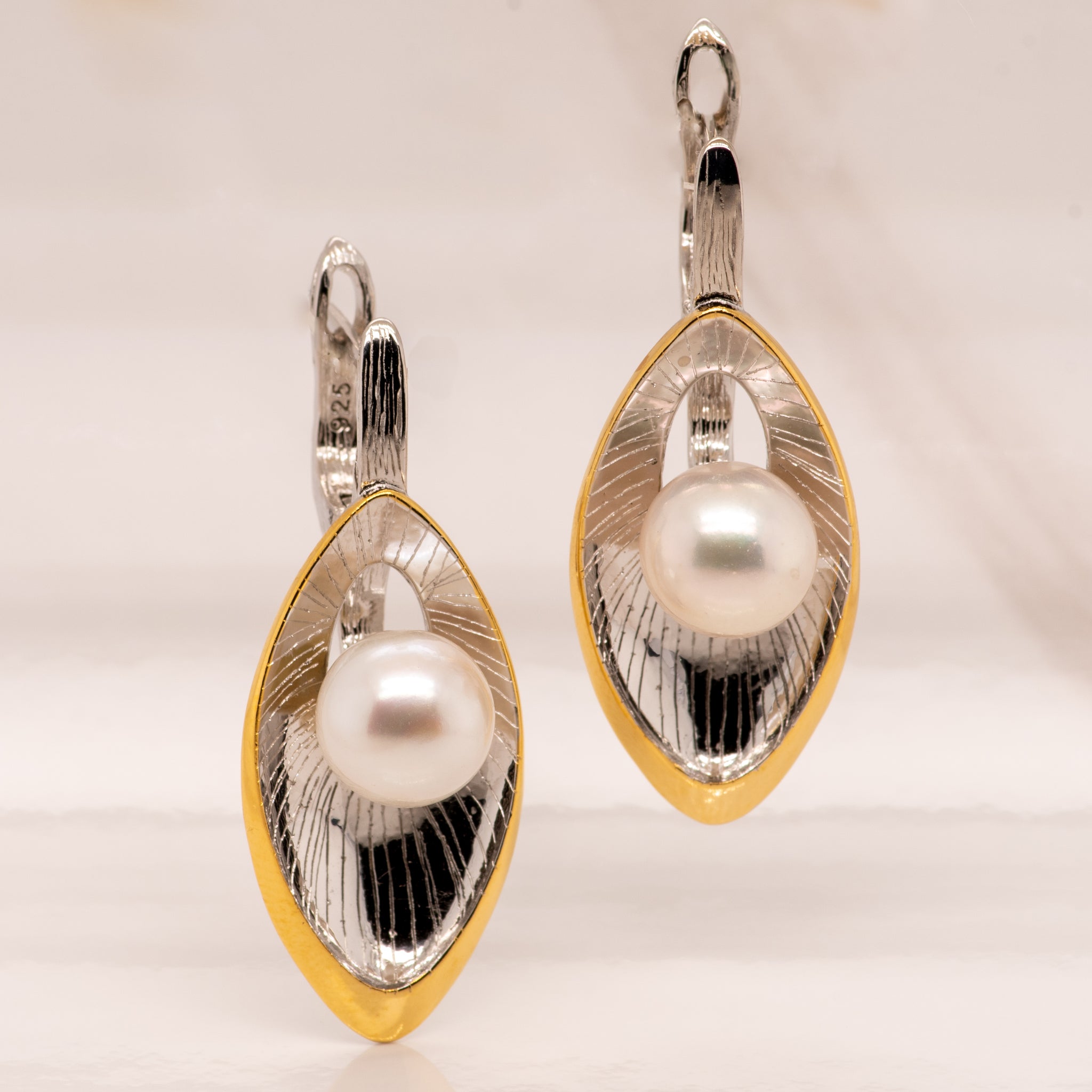 Bela Freshwater Pearl Earrings in Sterling Silver - Heron and Swan