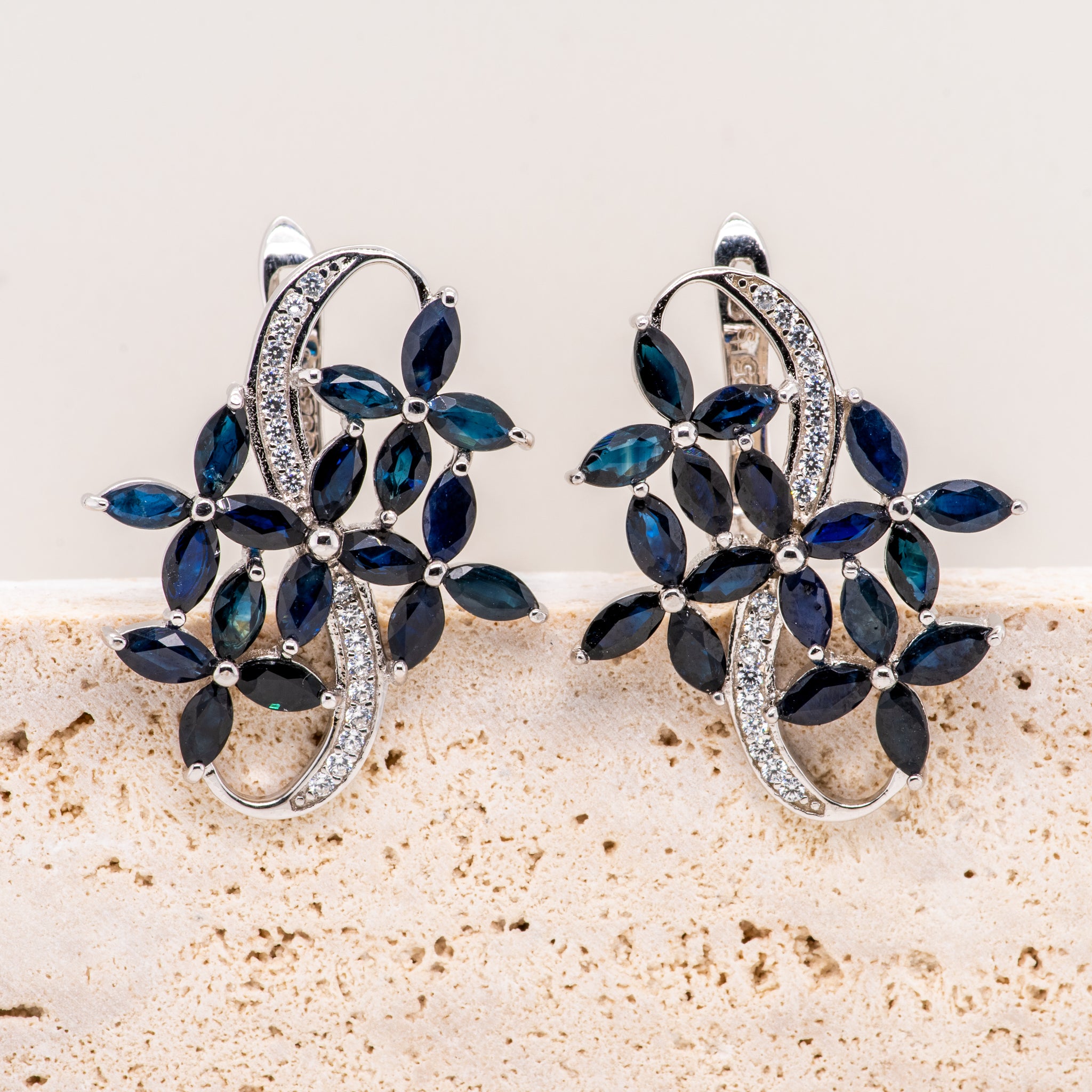 Mora Blue Sapphire Earrings in Sterling Silver - Heron and Swan