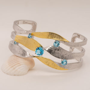 Swirl Blue Topaz Bracelet in Sterling Silver - Heron and Swan
