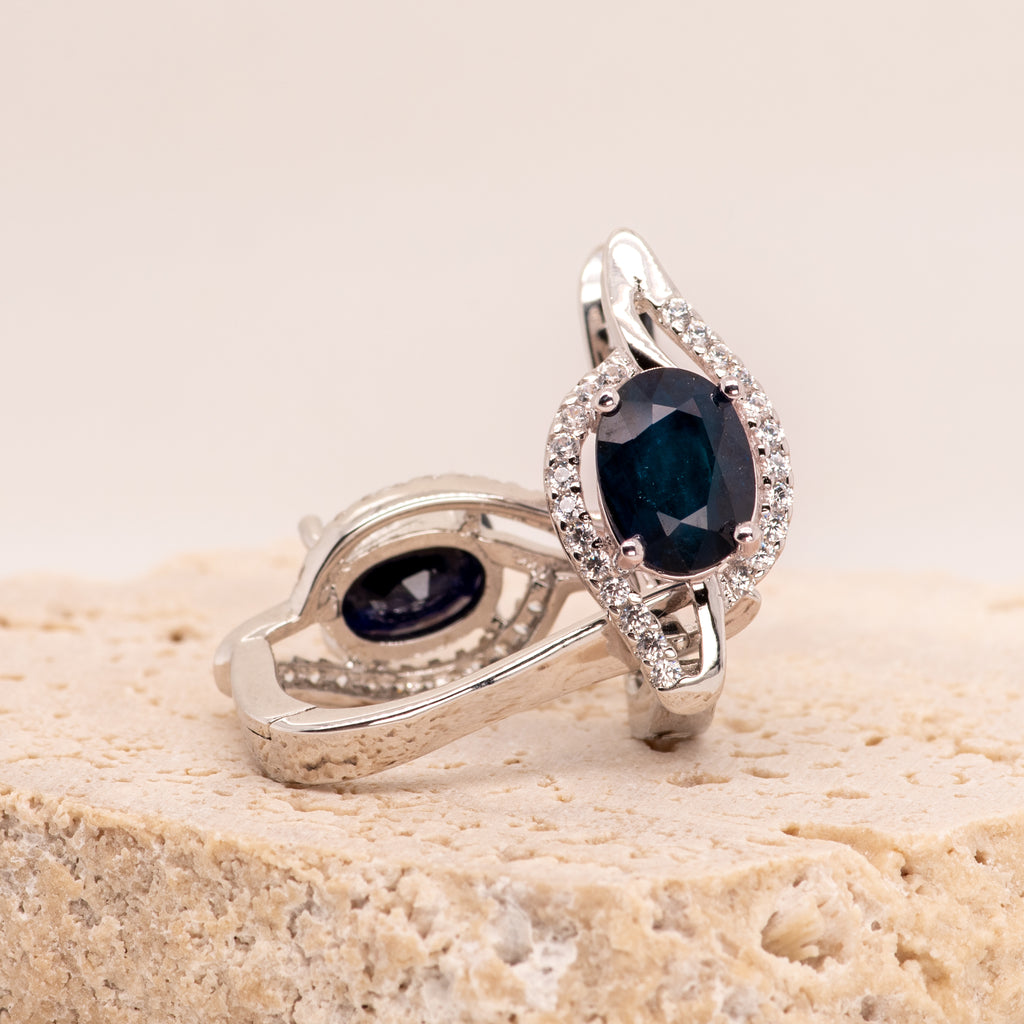Okelani Blue Sapphire Earrings in Sterling Silver - Heron and Swan