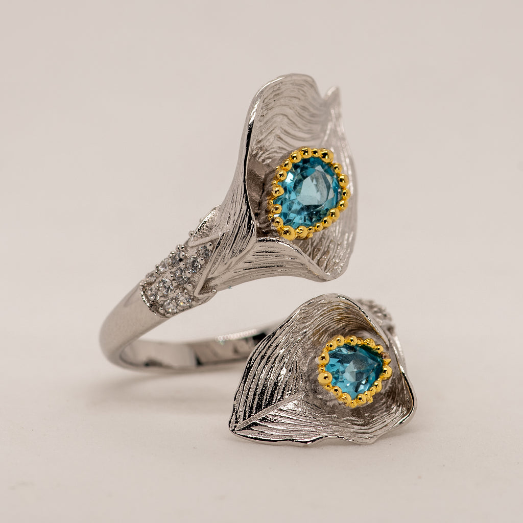 Lily Swiss Blue Topaz Ring in Sterling Silver - Heron and Swan