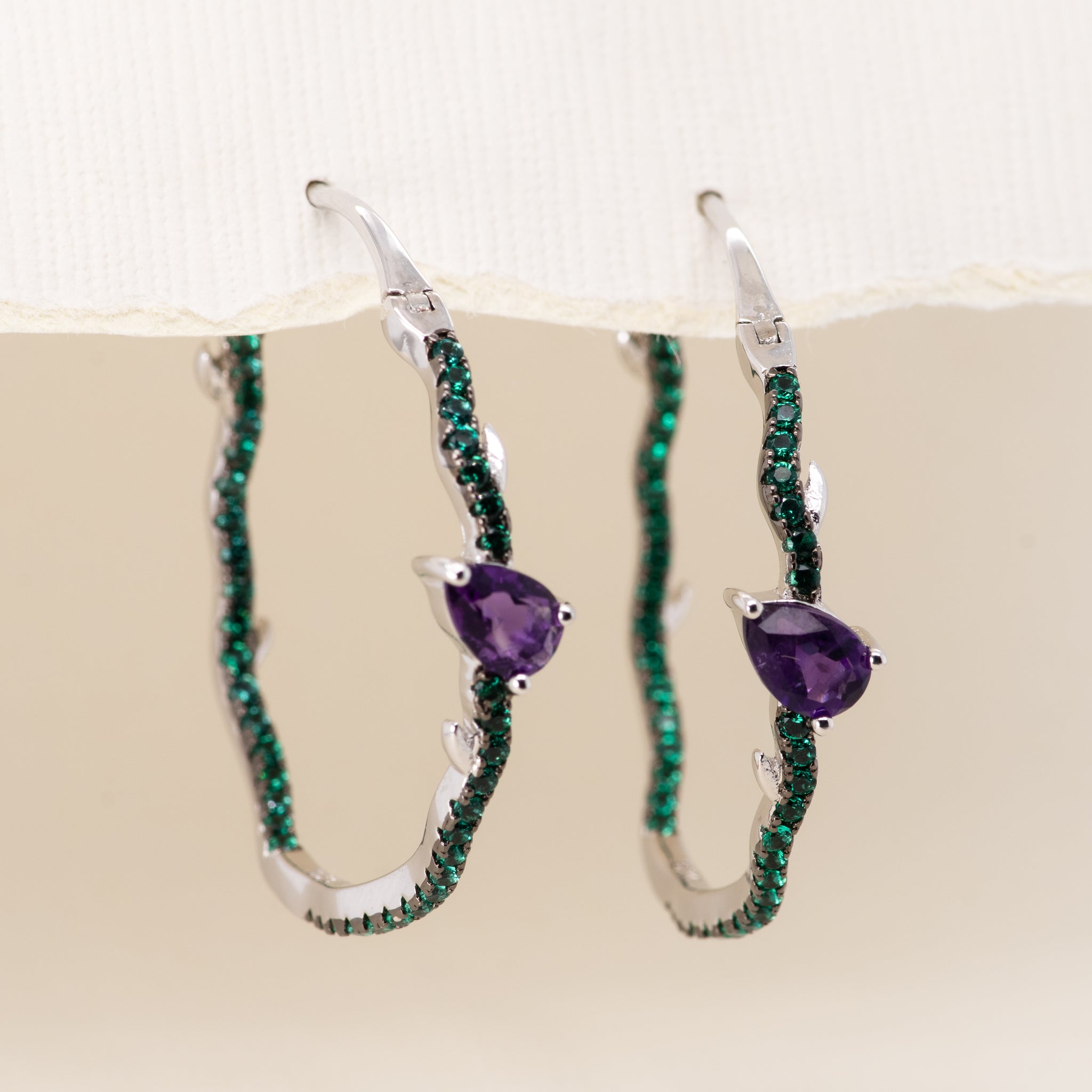 Hazel Amethyst Peridot Hoop Earrings in Sterling Silver - Heron and Swan