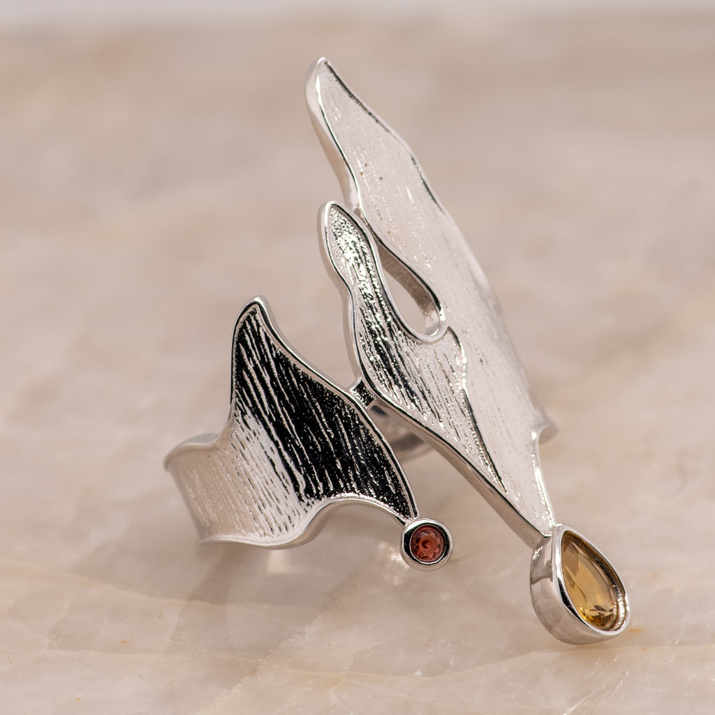 Odeta Citrine Garnet Ring in Sterling Silver - Heron and Swan
