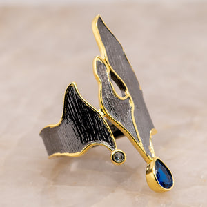 Odeta Blue Spinel Ring in Sterling Silver - Heron and Swan