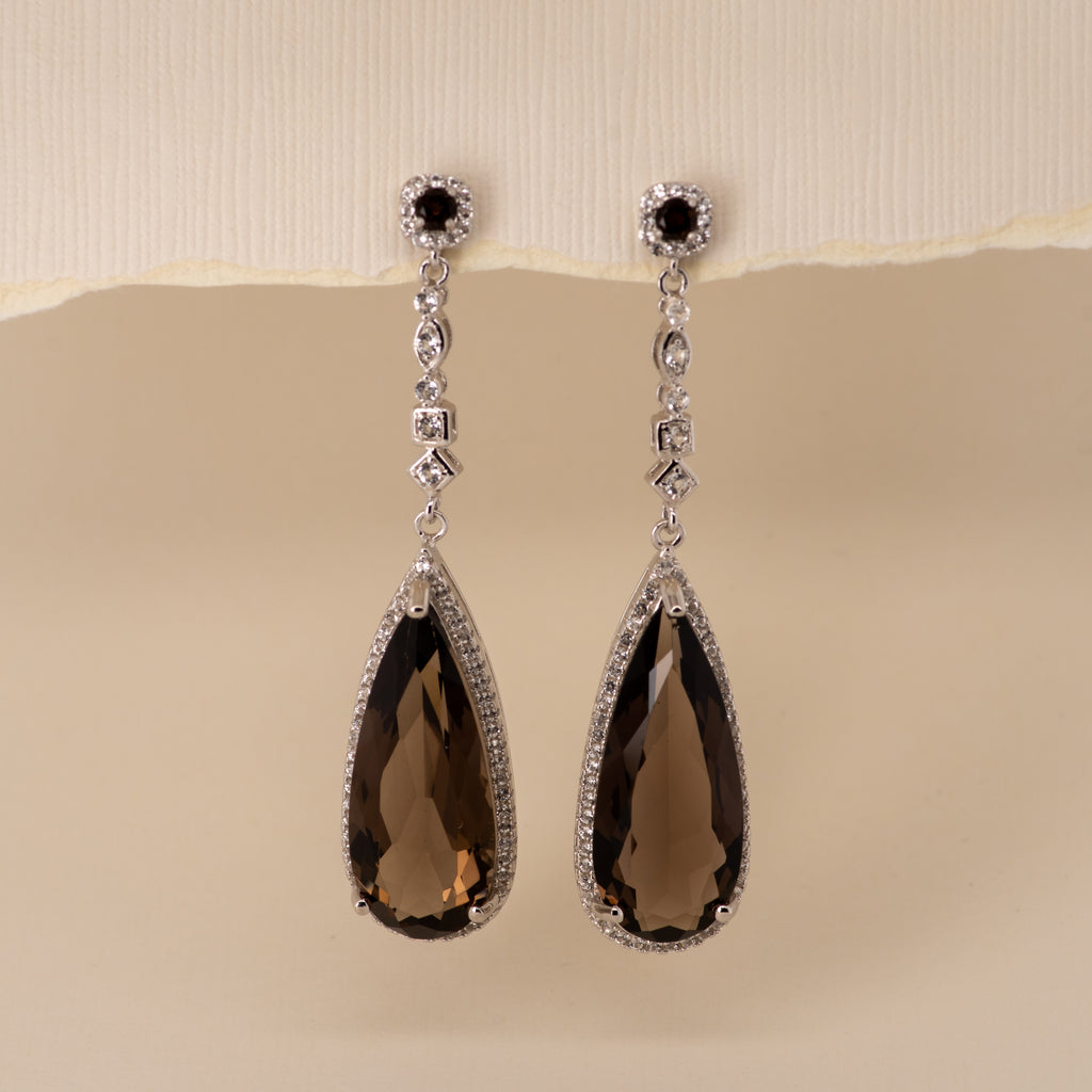 Mona Smoky Quartz Earrings in Sterling Silver - Heron and Swan
