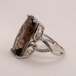 Mona Smokey Quartz Ring in Sterling Silver - Heron and Swan