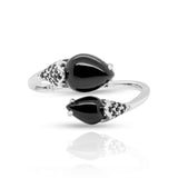 Nora Black Onyx Open Ring in Sterling Silver - Heron and Swan