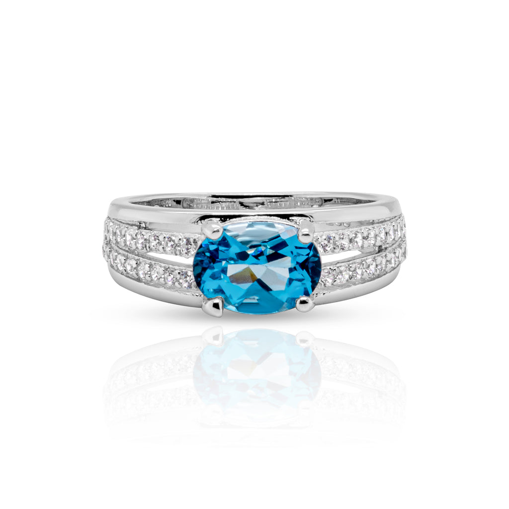Ruka London Blue Topaz Ring in Sterling Silver - Heron and Swan