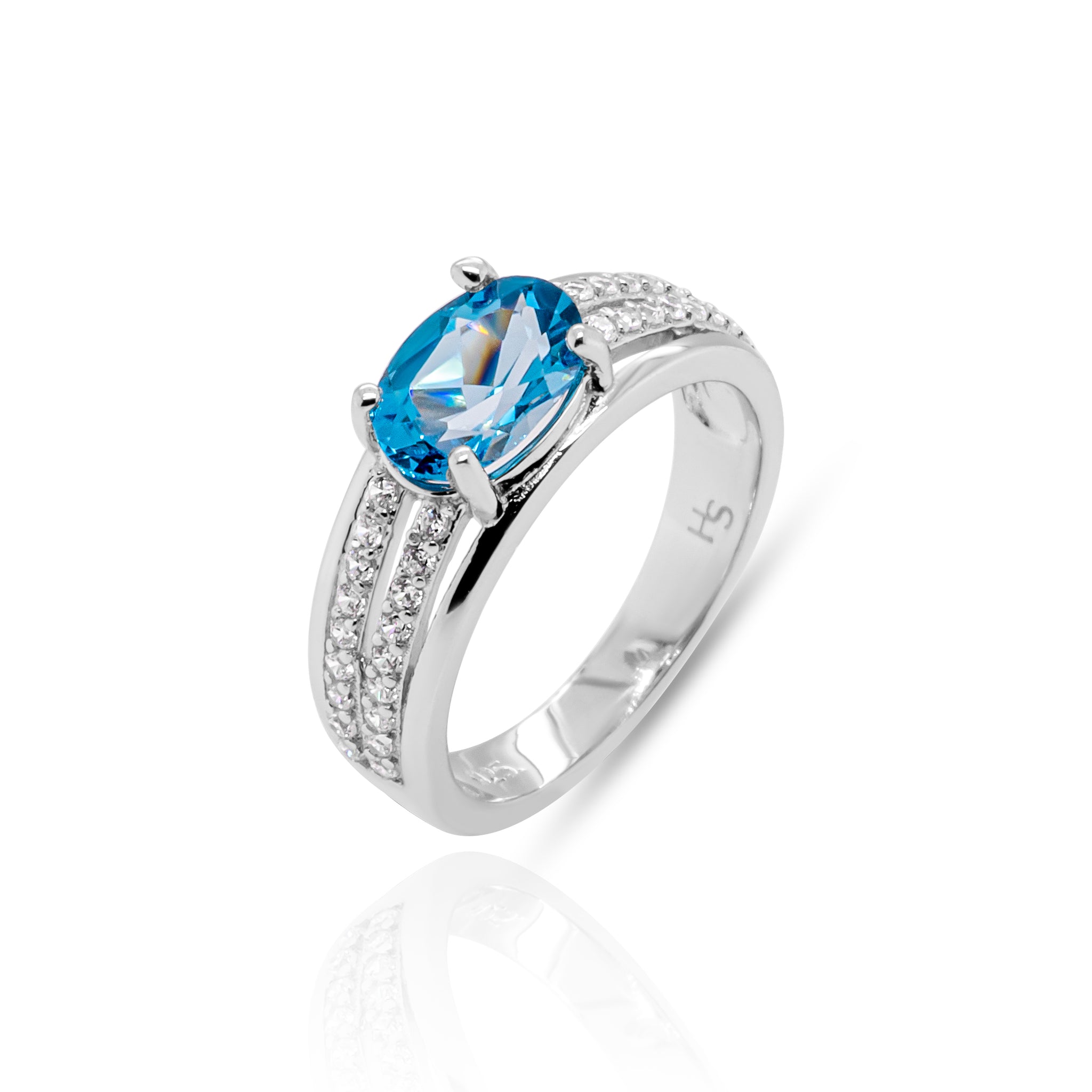 Ruka London Blue Topaz Ring in Sterling Silver - Heron and Swan