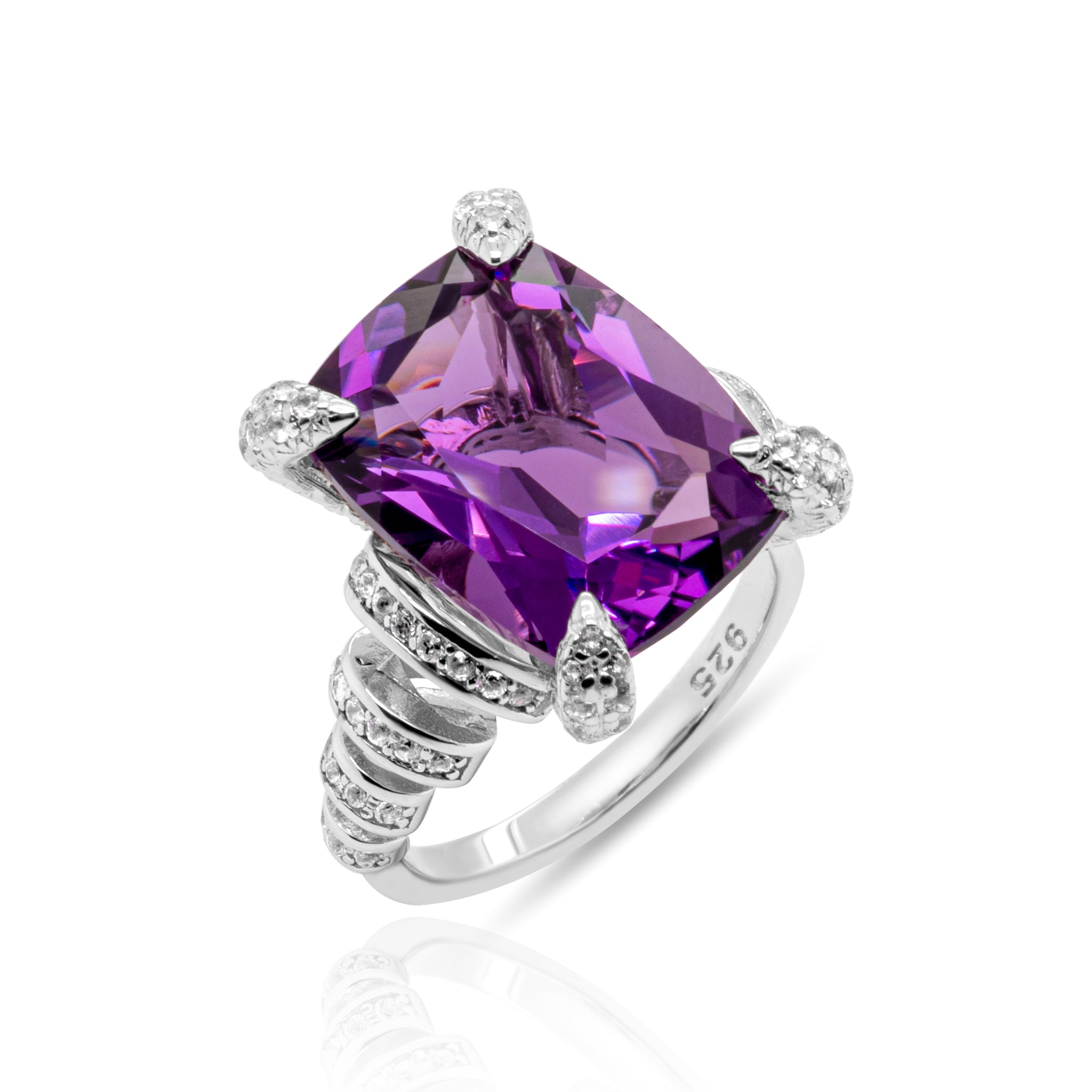 Athena Amethyst Ring in Sterling Silver - Heron and Swan