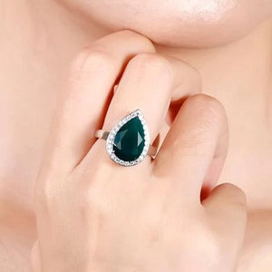 Anjou Green Agate Ring in Sterling Silver - Heron and Swan