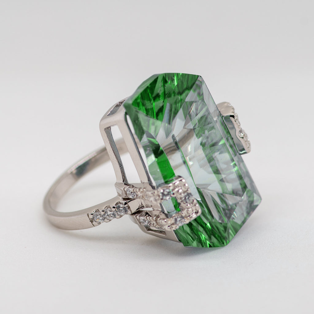 Everest Green Quartz Ring in Sterling Silver - Heron and Swan