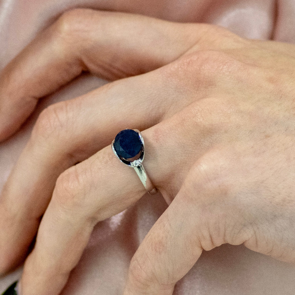 Okelani Blue Sapphire Ring in Sterling Silver - Heron and Swan