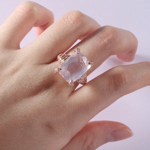 Athena Rose Quartz Ring in Sterling Silver - Heron and Swan