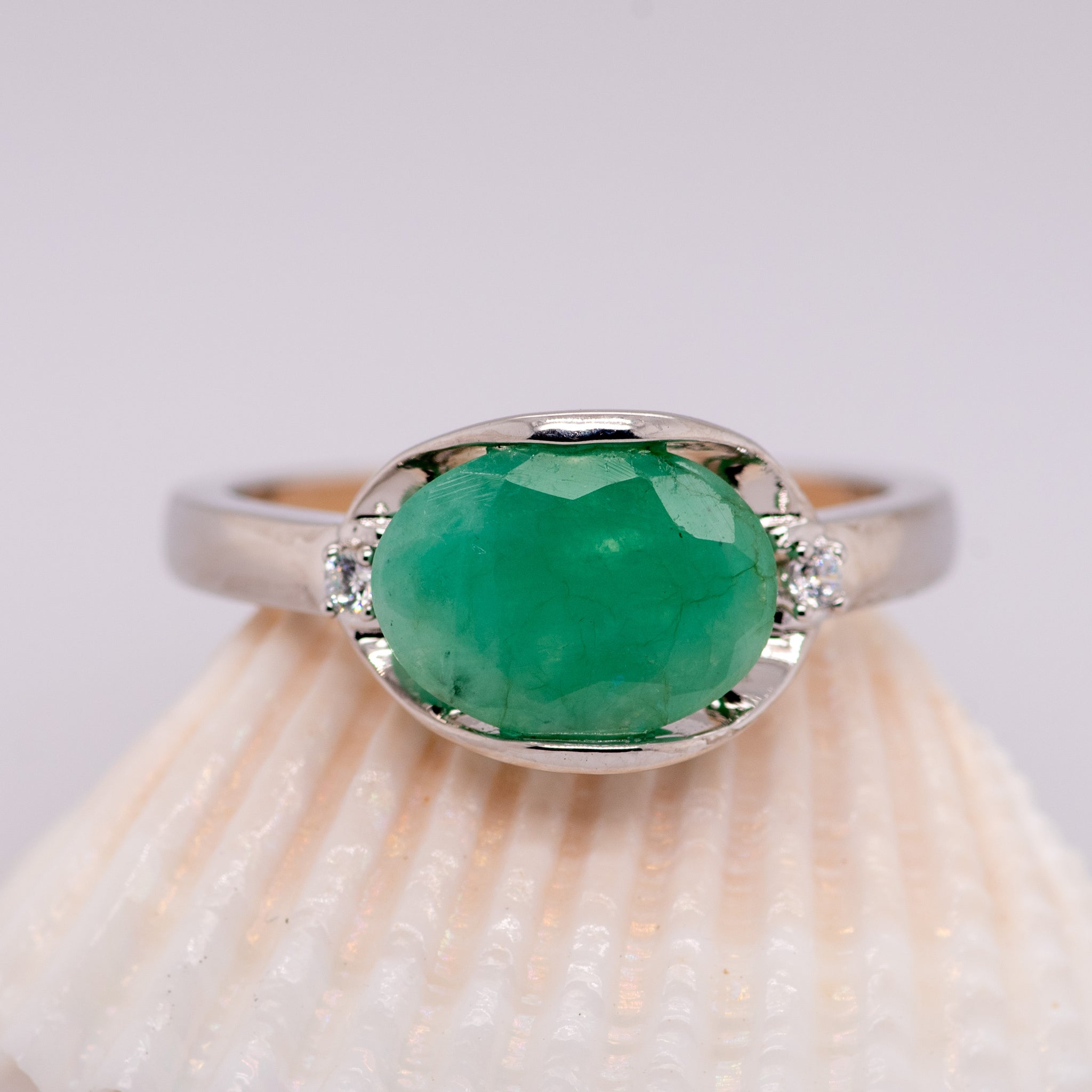 Okelani Emerald Ring in Sterling Silver - Heron and Swan