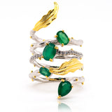 Daffodil Silver Green Agate Ring in Sterling Silver - Heron and Swan