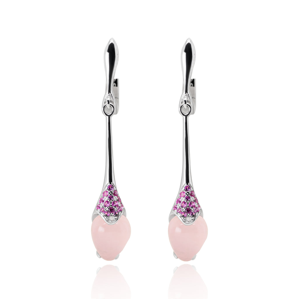 Nora Pink Calcedony Earrings in Sterling Silver - Heron and Swan