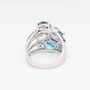 Azura II Mystic Quartz Swiss Blue Topaz Ring in Sterling Silver - Heron and Swan
