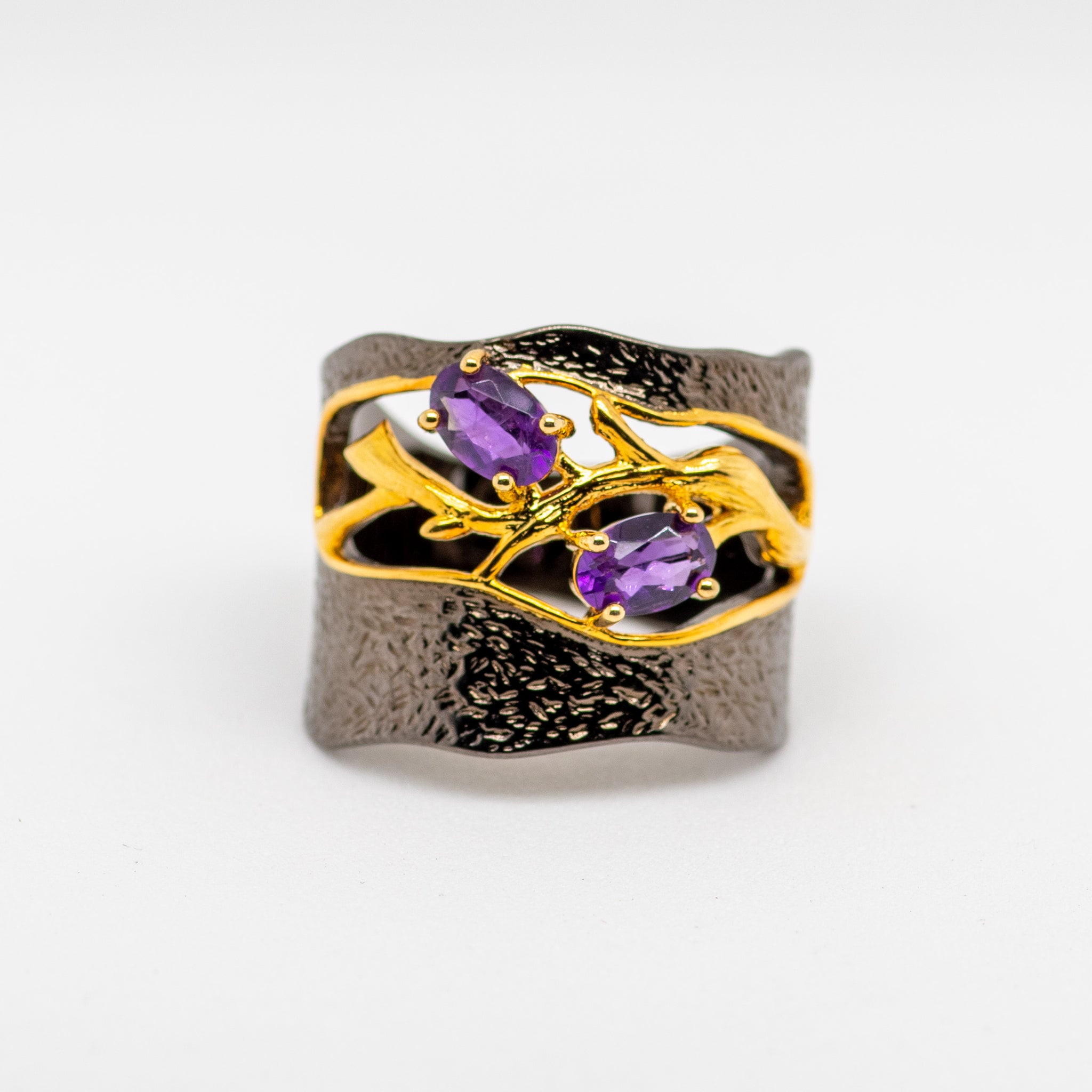 Wisteria Amethyst Ring in Sterling Silver - Heron and Swan