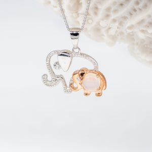 Silver Elephant With Baby Moonstone Pendant Necklace - Heron & Swan