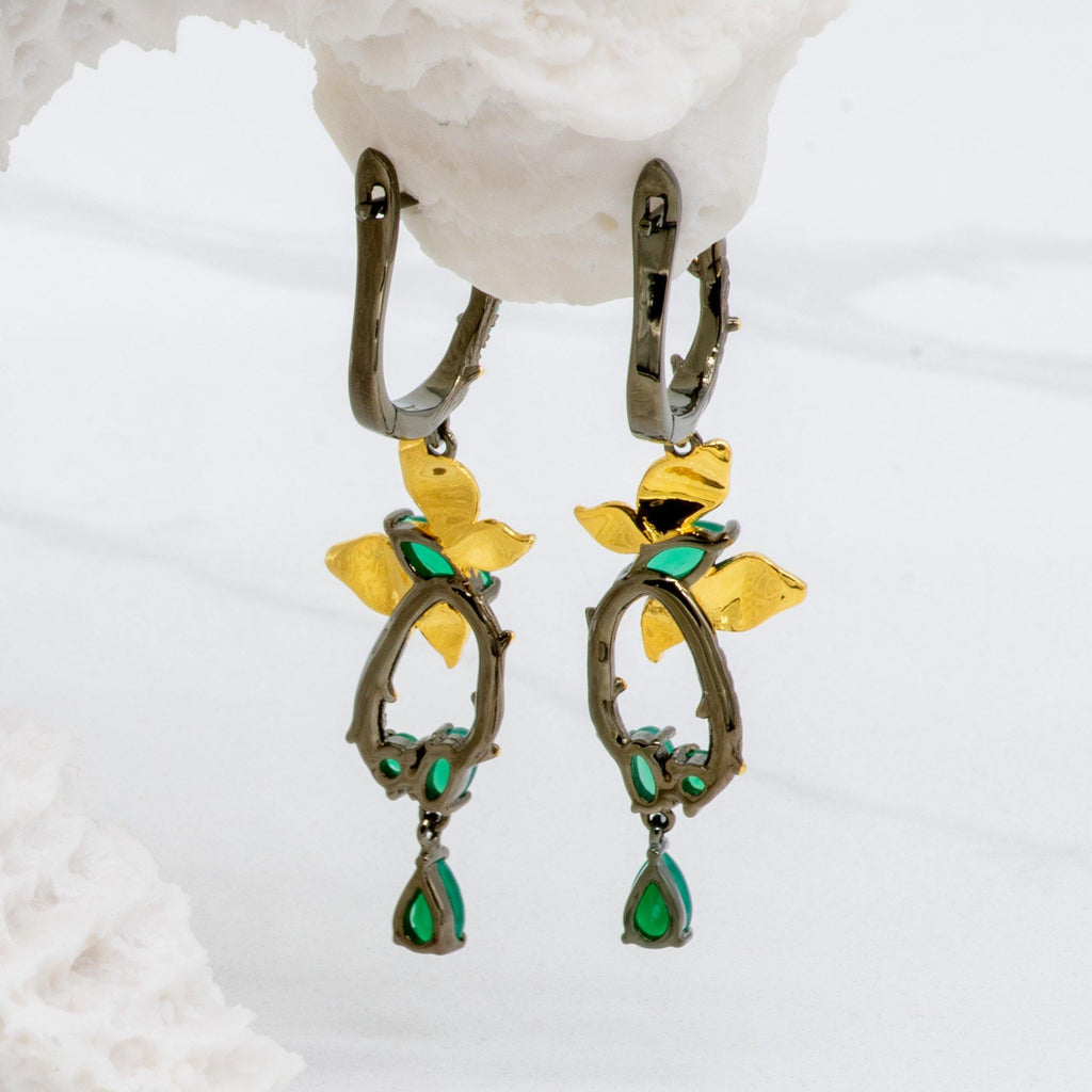 Silver "Monarch" Green Agate Stone Earrings - Heron & Swan