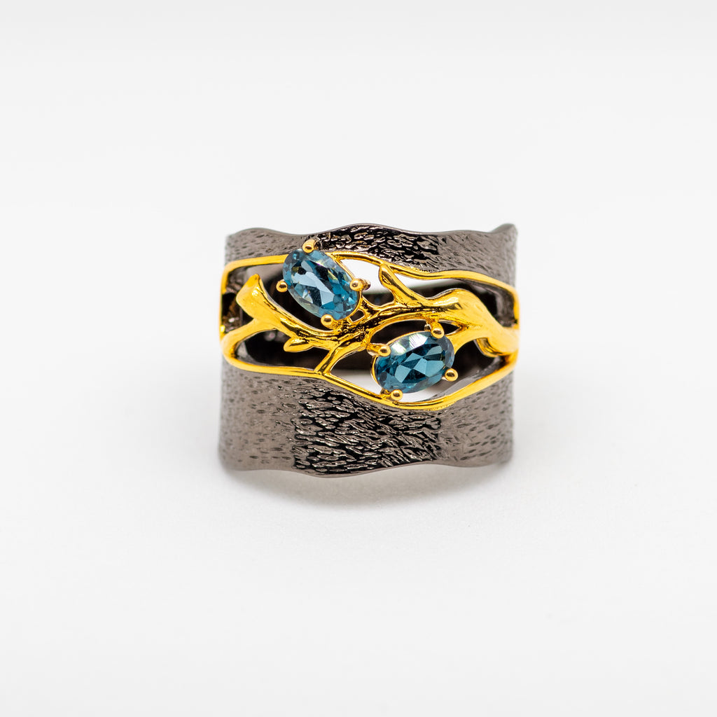 Wisteria II London Blue Topaz Ring in Sterling Silver - Heron and Swan