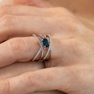 Lea Crossover London Blue Topaz Ring in Sterling Silver - Heron and Swan