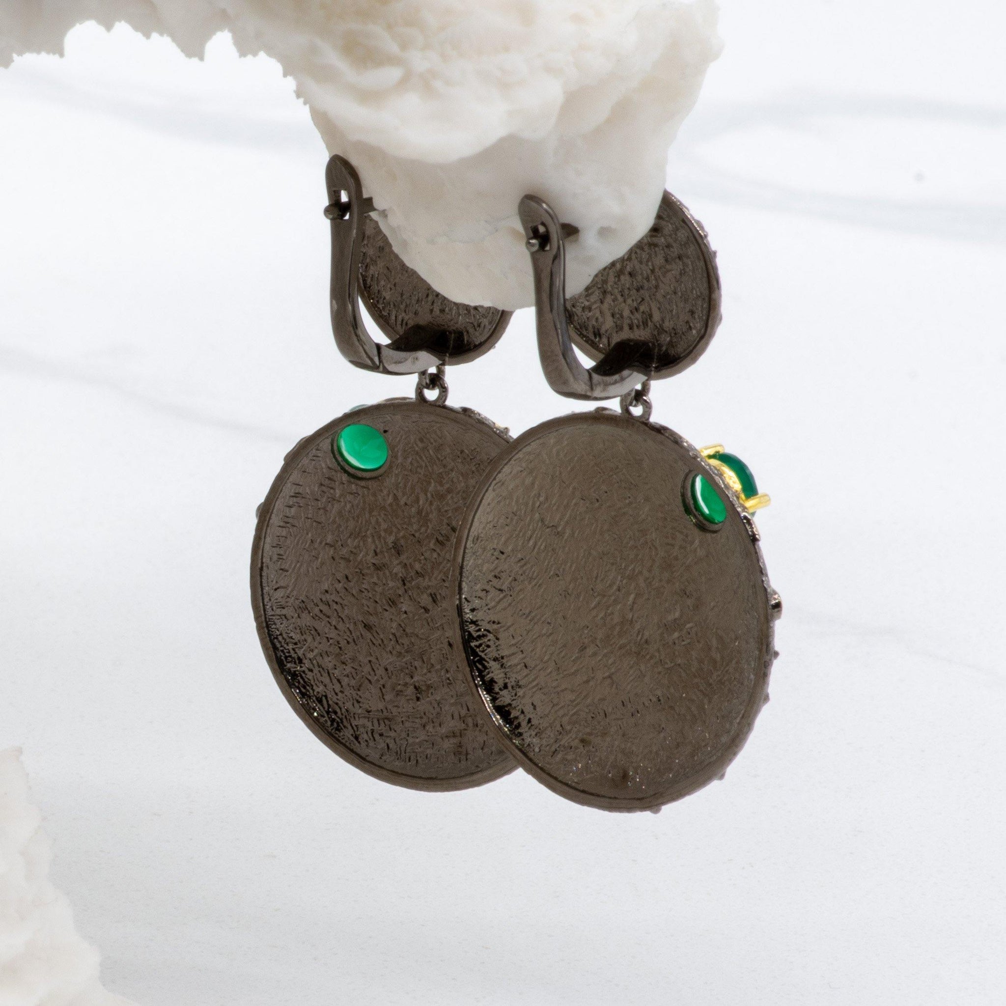 Silver "Rays" Green Agate Earrings - Heron & Swan