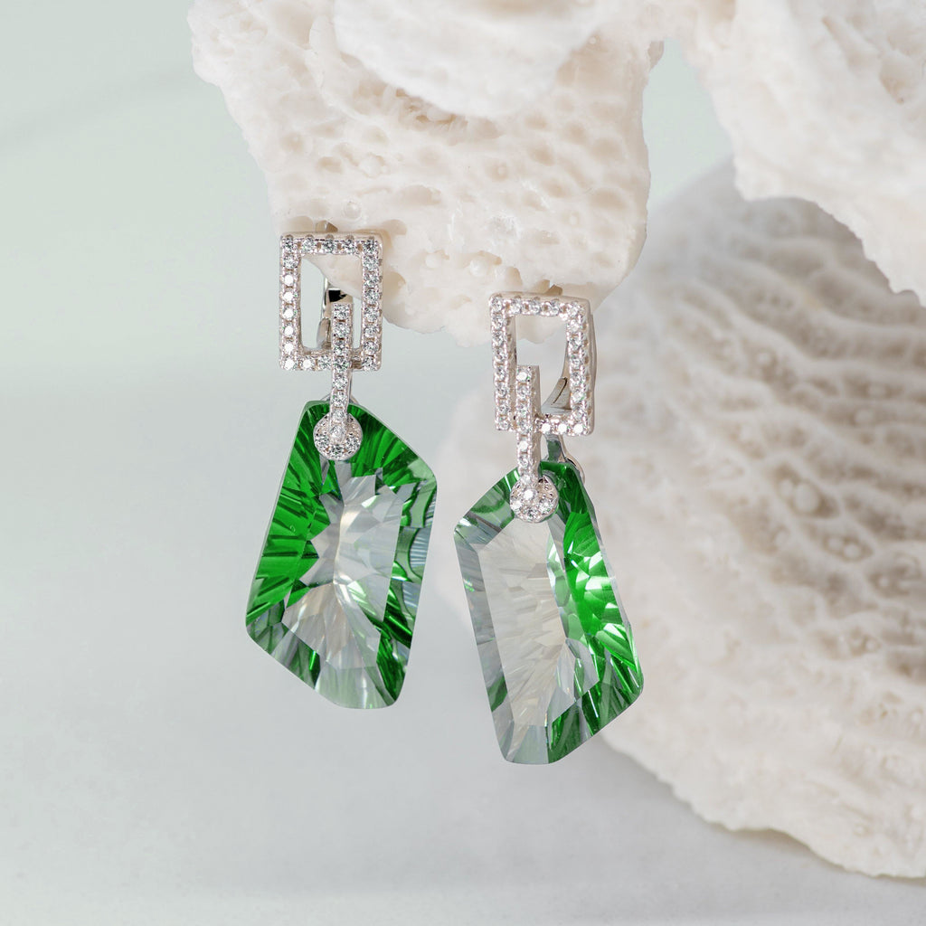 Everest Green Quartz Earrings in Sterling Silver - Heron and Swan