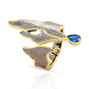 Odeta Blue Spinel Sterling Silver Ring - Heron and Swan